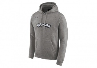 NIKE NBA BROOKLYN NETS LOGO FLEECE HOODIE DARK GREY HEATHER