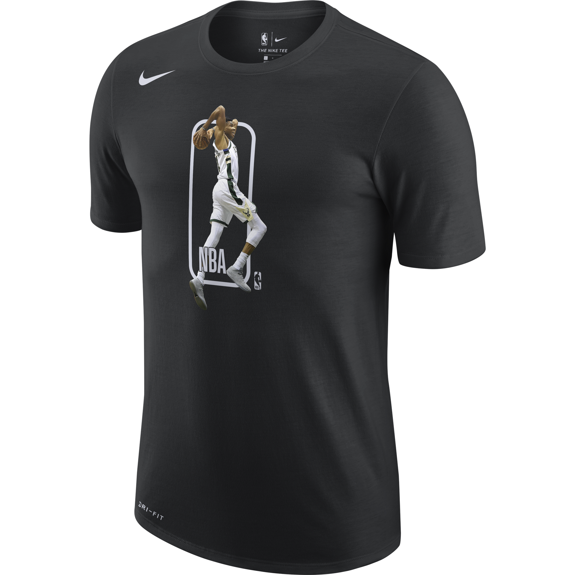 NIKE NBA MILWAUKEE BUCKS GIANNIS ANTETOKOUNMPO PLAYER LOGO DRI-FIT TEE BLACK