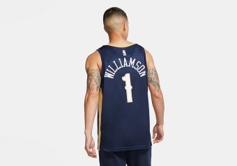 NIKE NBA NEW ORLEANS PELICANS ZION WILLIAMSON ICON EDITION SWINGMAN JERSEY COLLEGE NAVY